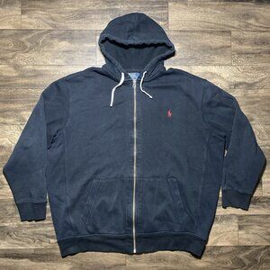 VTG Polo Ralph Lauren Full Zip Fleece Hoodie Men's 3XLT Black Waffle Hood Heavy
